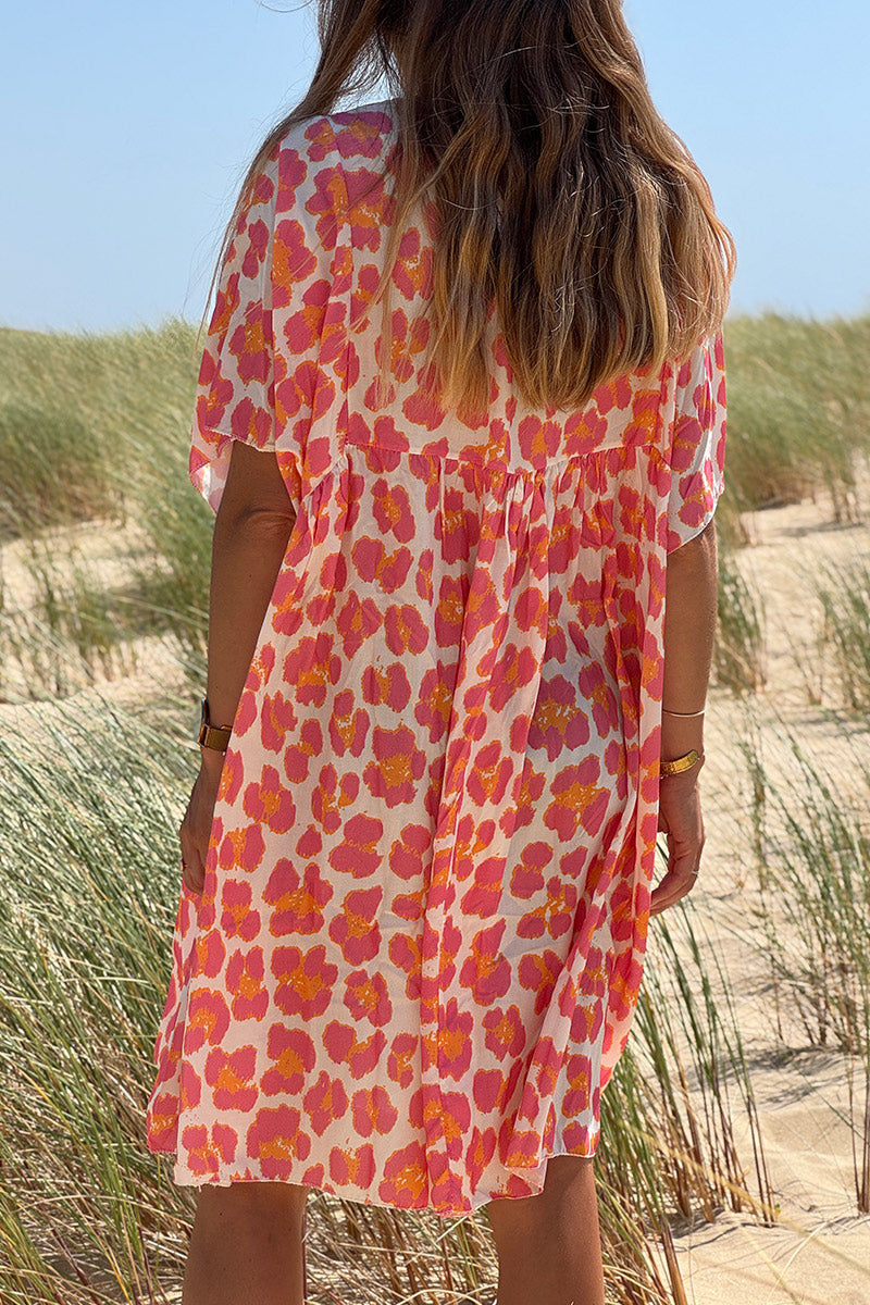 Pink Leopard Print V-Neck Sundress

