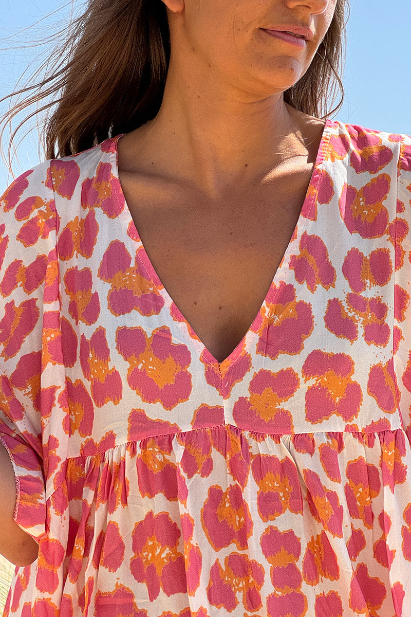 Pink Leopard Print V-Neck Sundress

