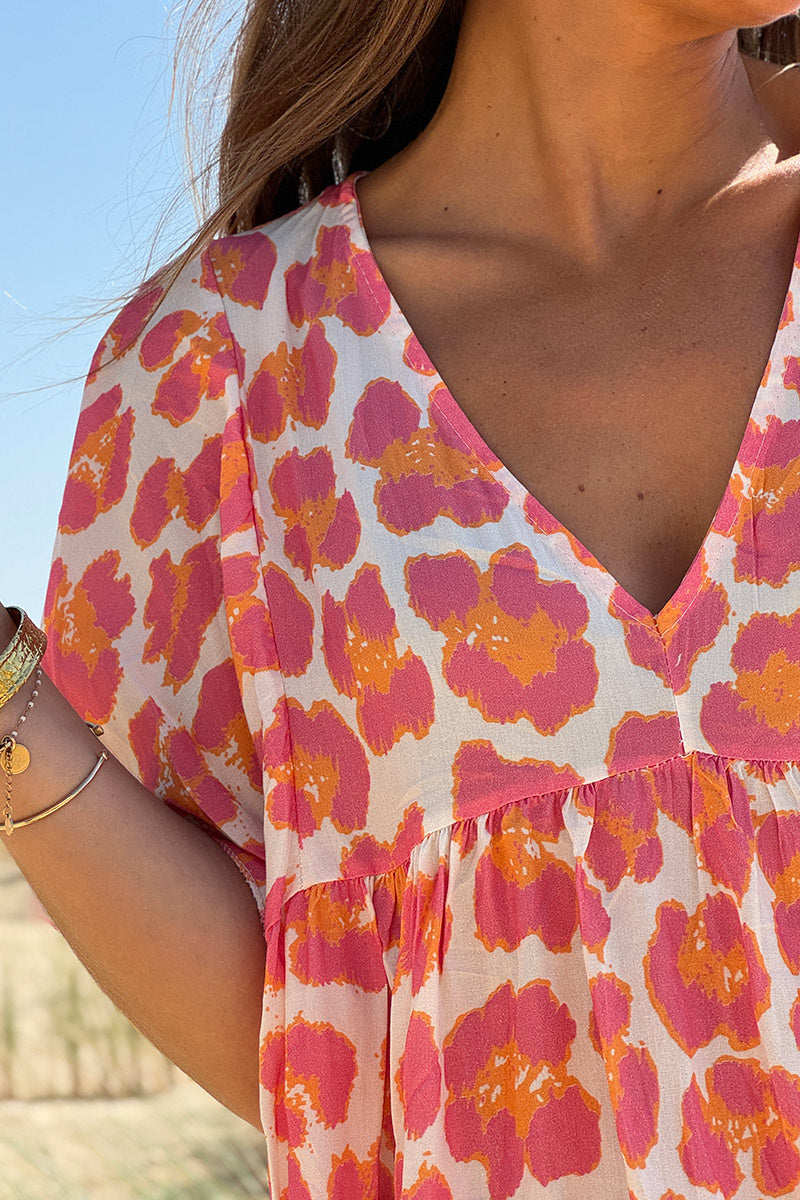 Pink Leopard Print V-Neck Sundress

