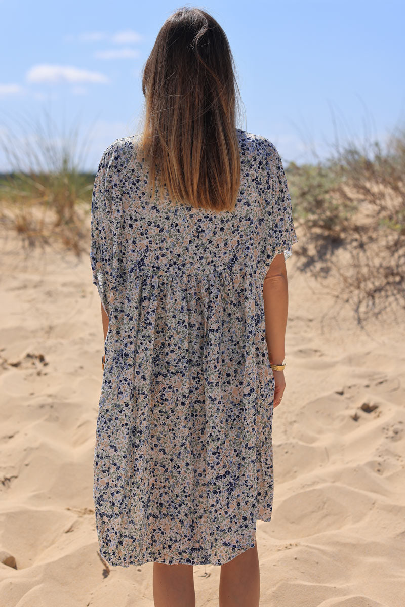 Robe fluide imprimé liberty bleu marine Jeanne