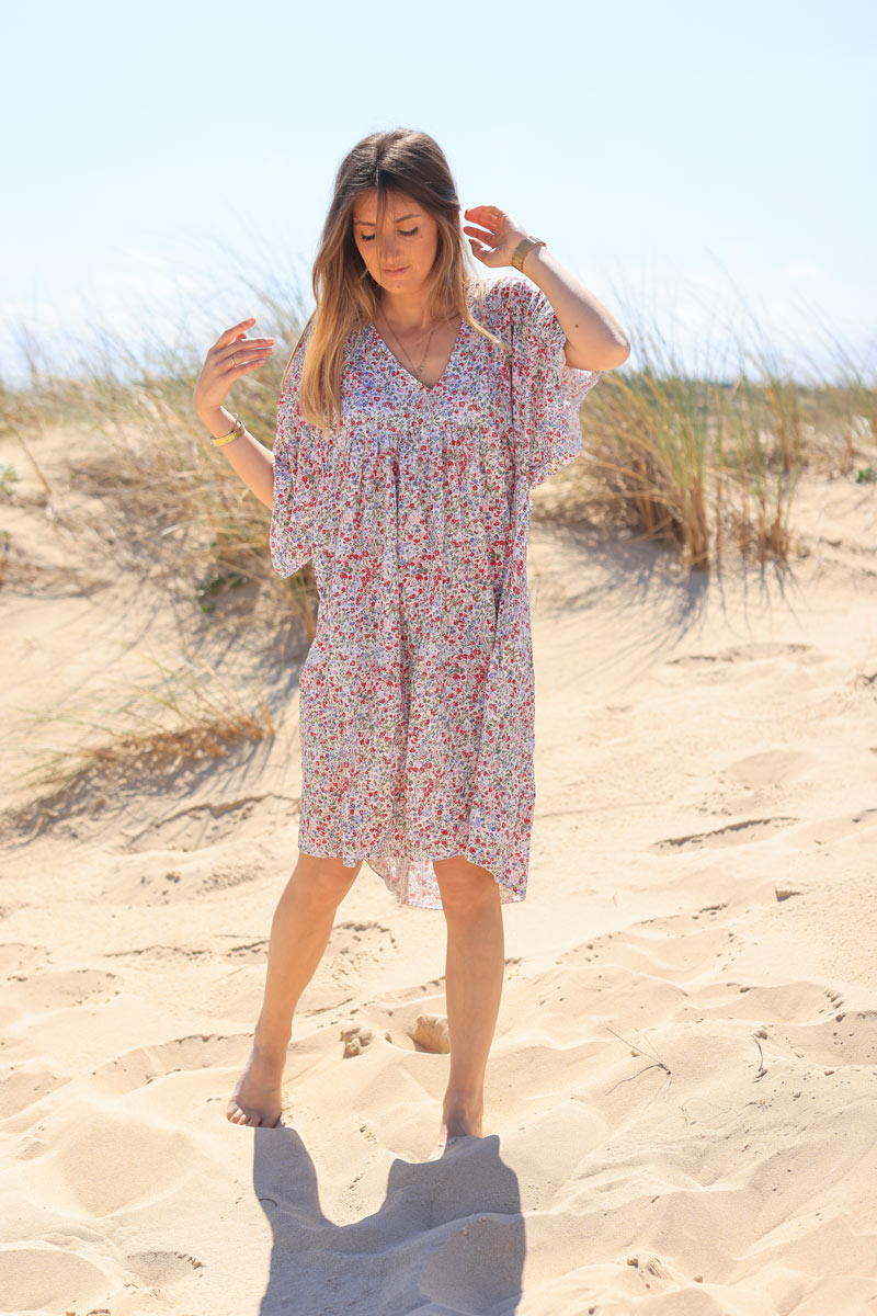 Jeanne vestido fluido estampado liberty fucsia