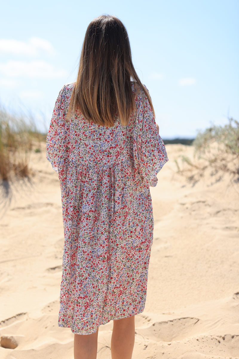 Jeanne vestido fluido estampado liberty fucsia