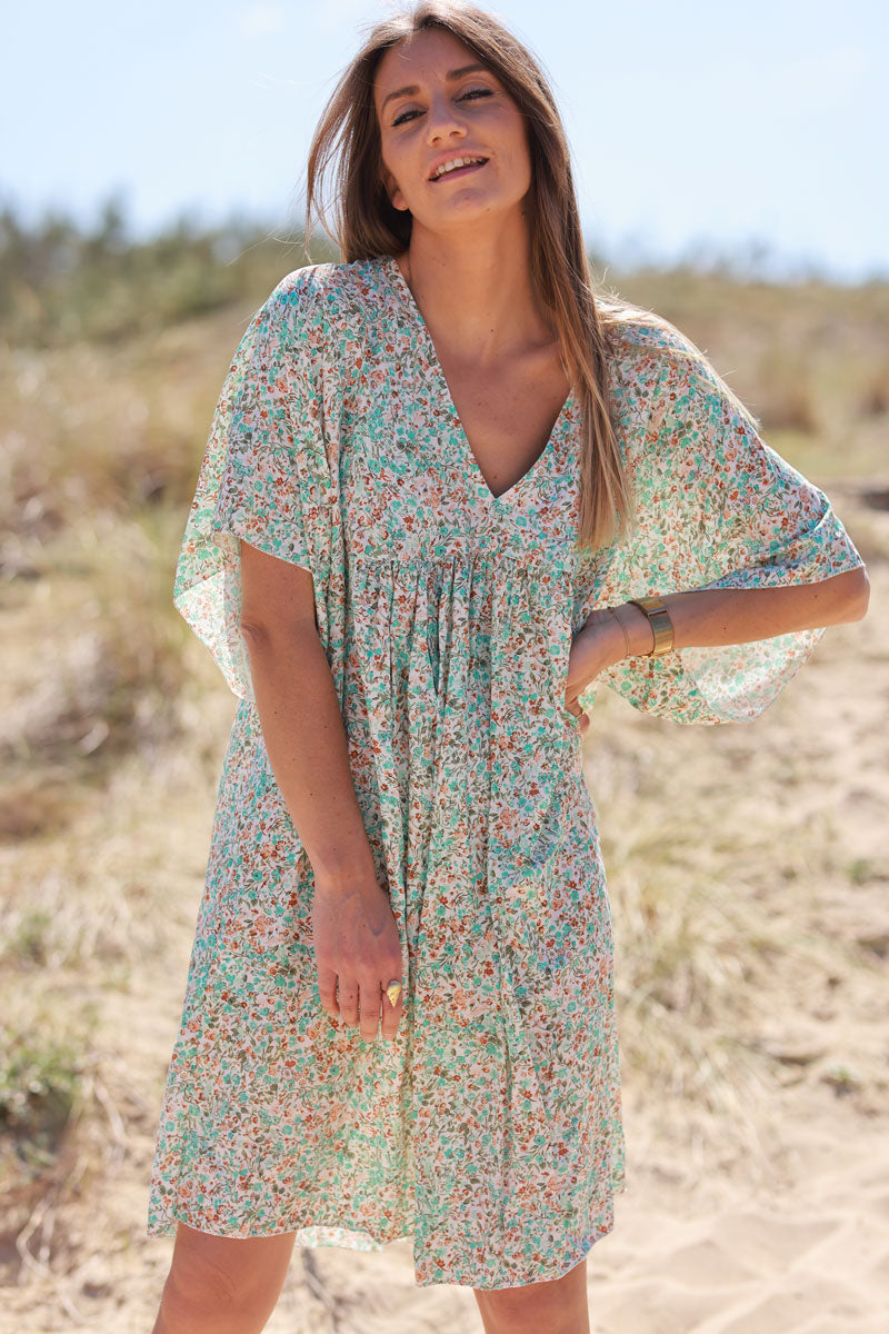 Robe fluide imprimé liberty turquoise Jeanne