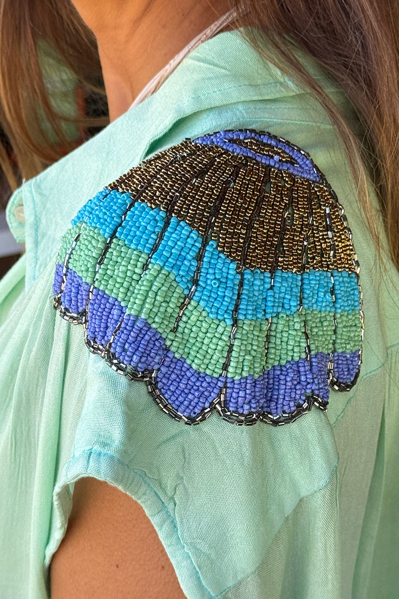Green Dip-Dye Dress with Beaded Epaulettes