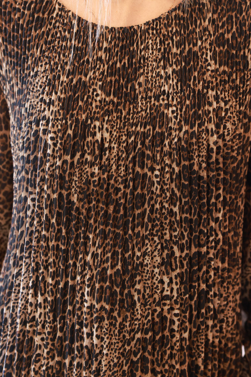 Leopard Print Pleated Chiffon Swing Dress