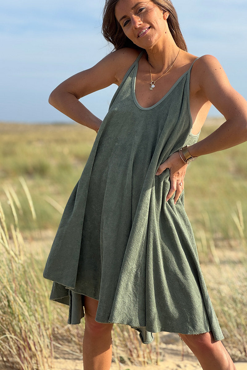 Olive Terry Cloth Swing Dress