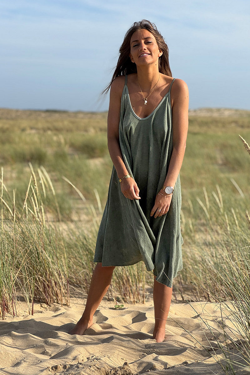 Olive Terry Cloth Swing Dress