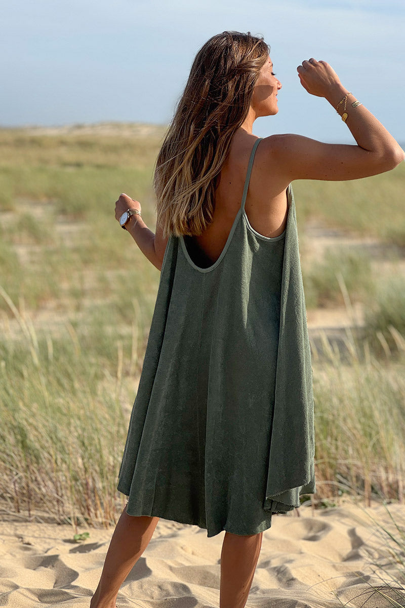 Olive Terry Cloth Swing Dress
