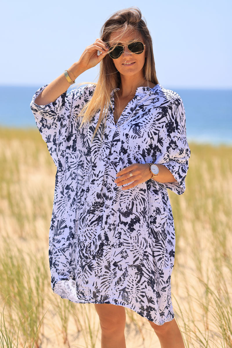 Robe large en coton col v imprimé des iles bleu marine