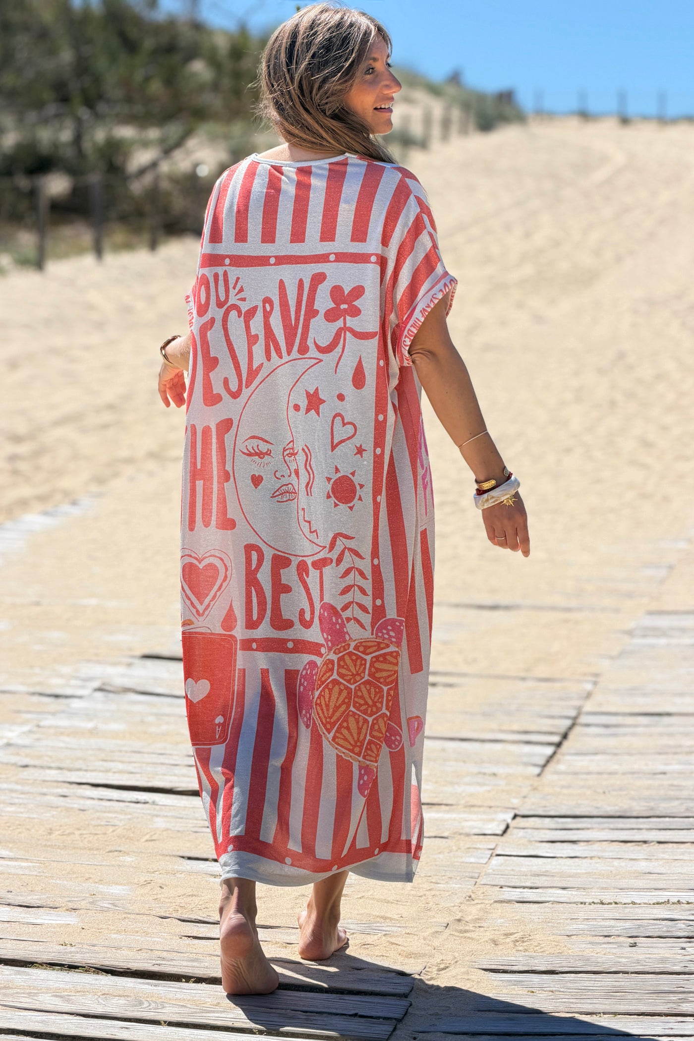 Pink Stripe “Positive Energy” Glitter Knit Beach Dress