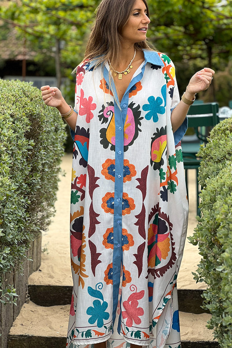 White Floral Traditional Print Maxi Dress