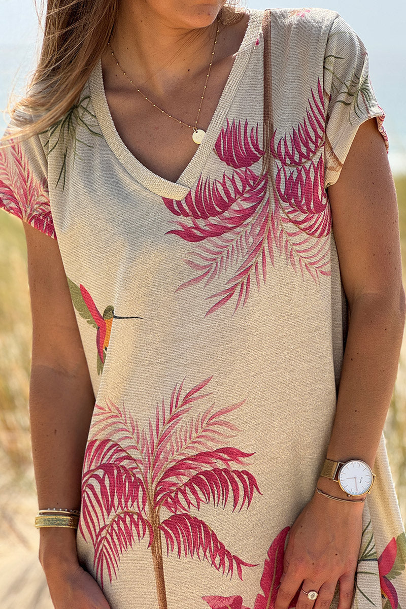 Fuchsia pink Tropical Escape V-Neck Maxi Dress
