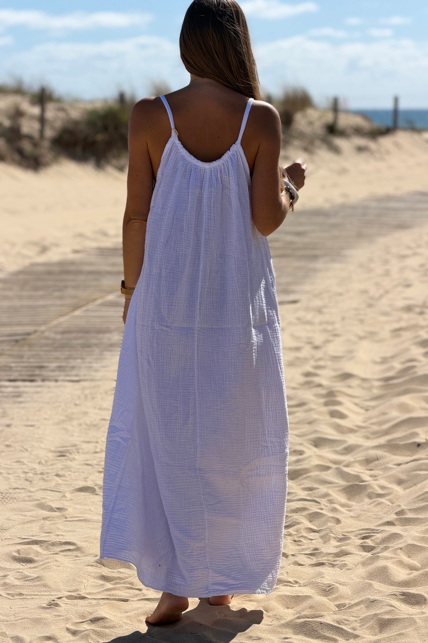 White Crinkle Gauze Maxi Dress