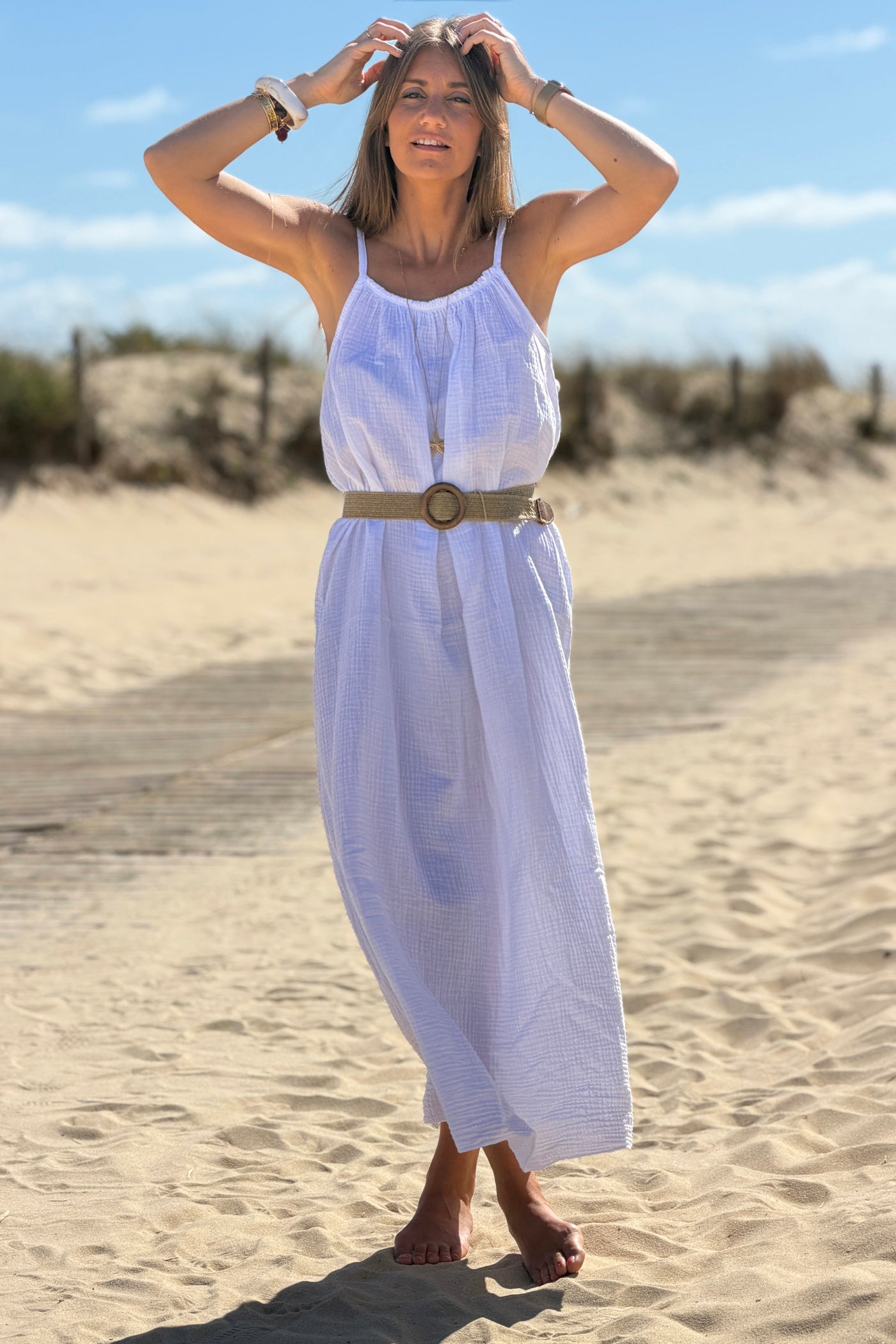 White Crinkle Gauze Maxi Dress