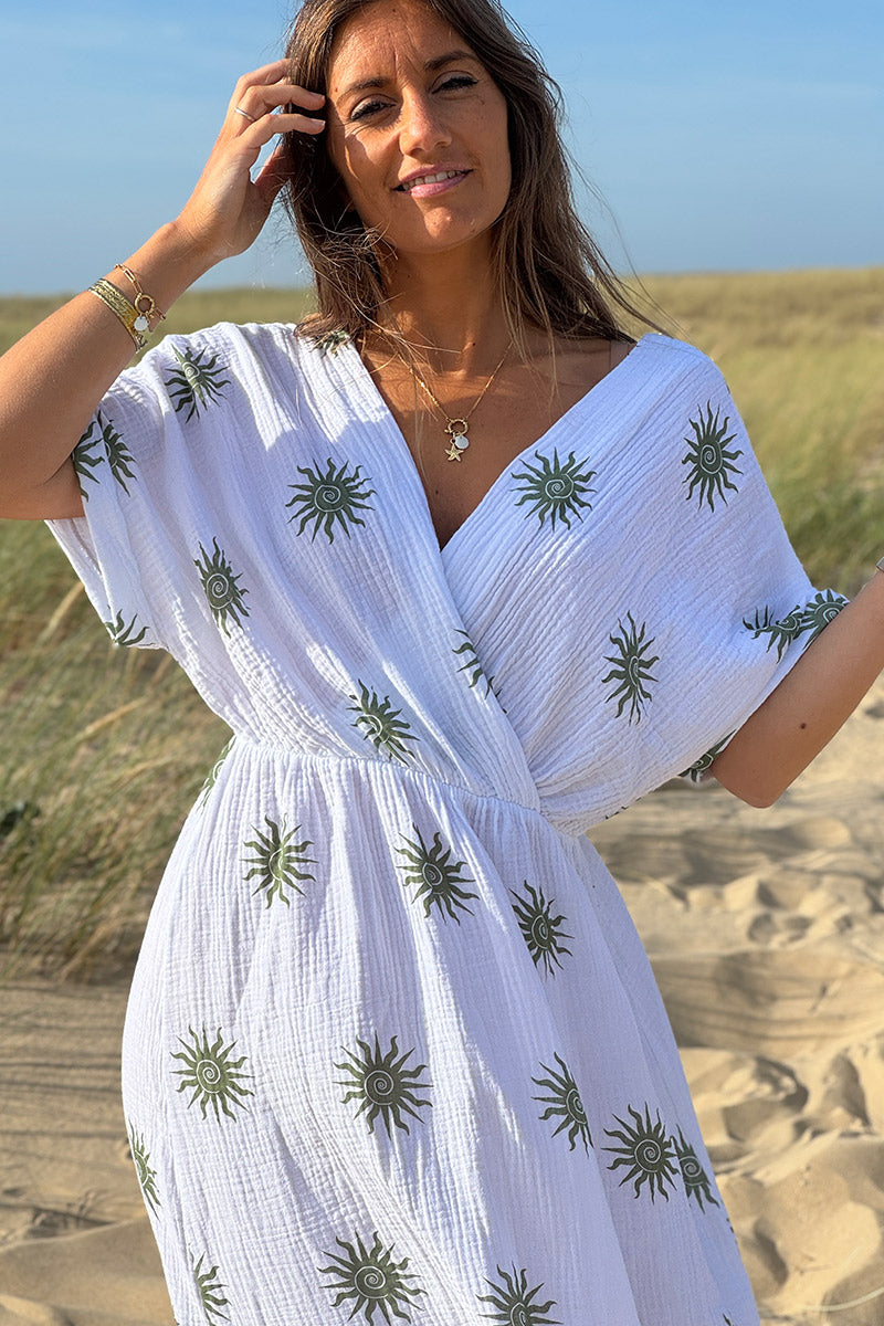 Olive Sunburst Gauze Dress