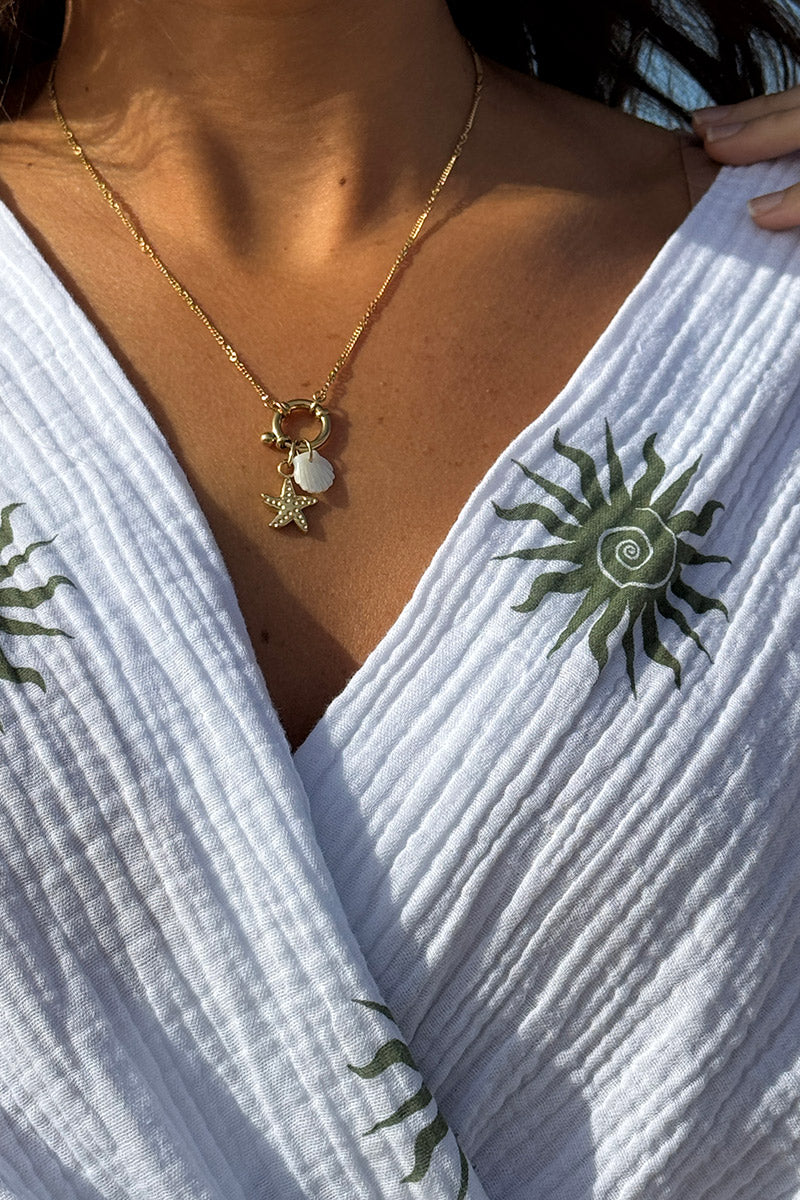 Olive Sunburst Gauze Dress