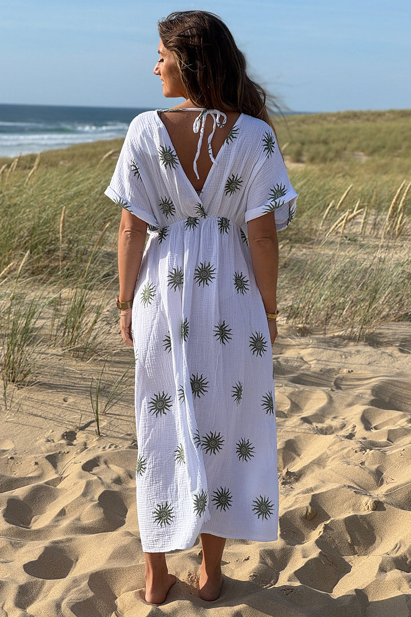 Olive Sunburst Gauze Dress