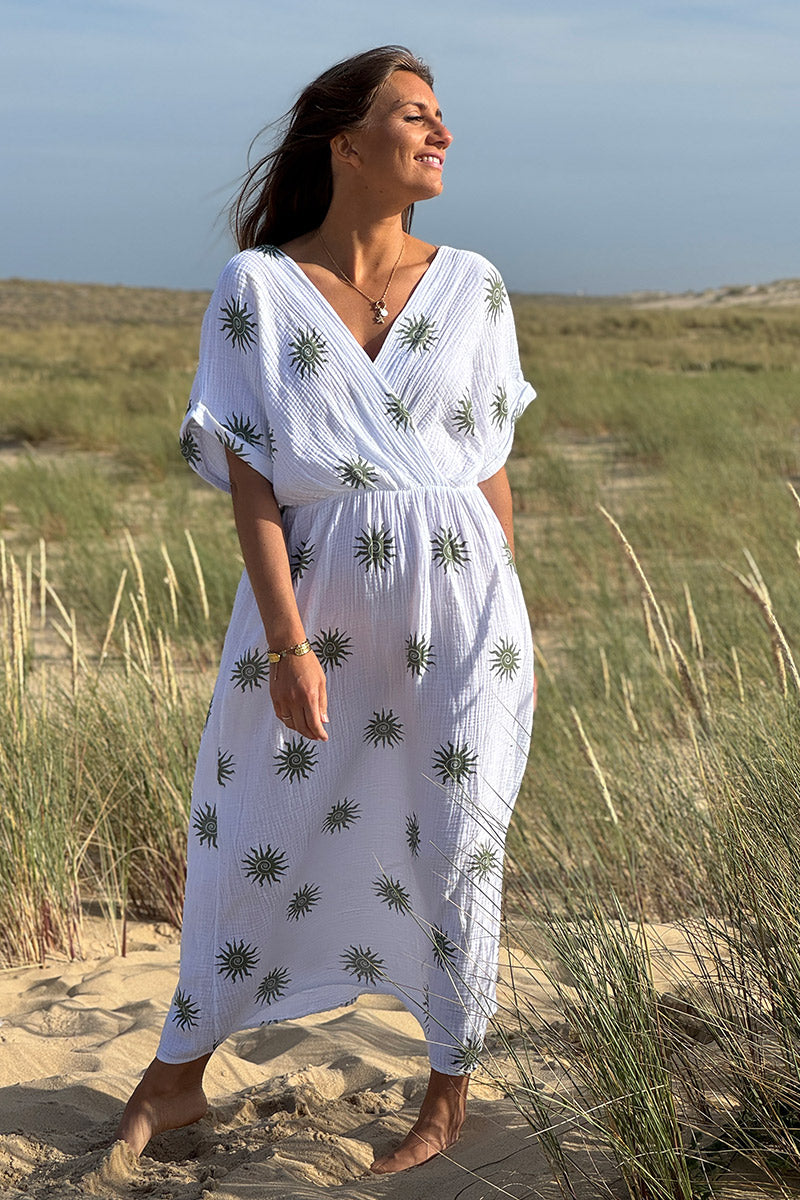 Olive Sunburst Gauze Dress