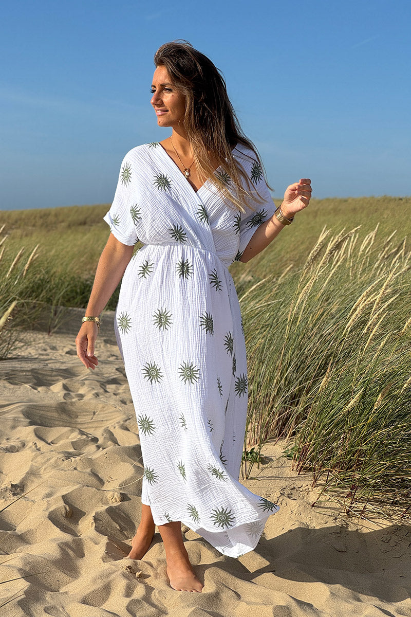 Olive Sunburst Gauze Dress