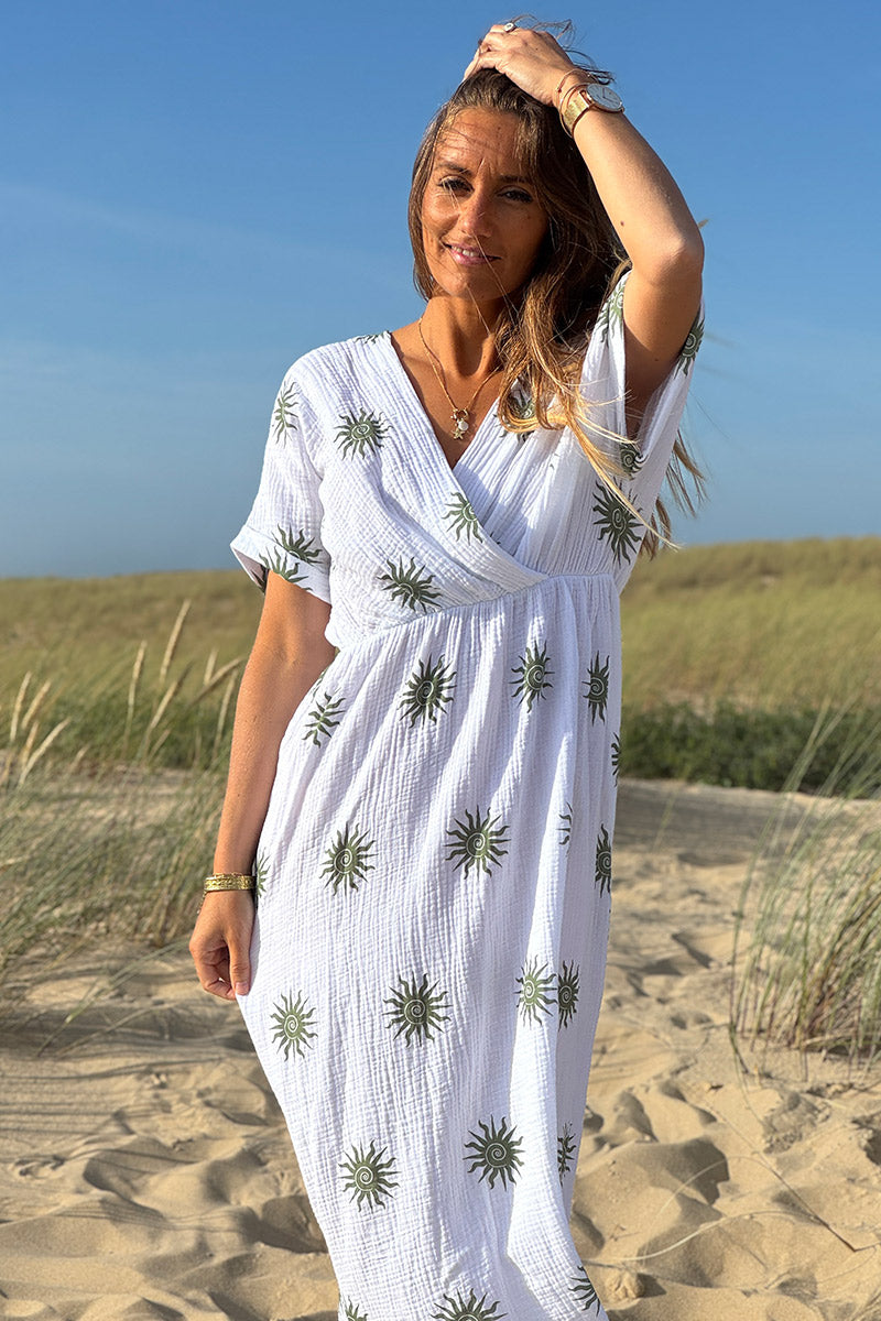 Olive Sunburst Gauze Dress