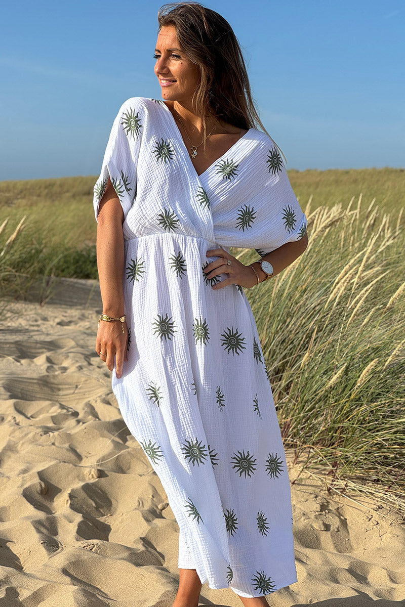 Olive Sunburst Gauze Dress