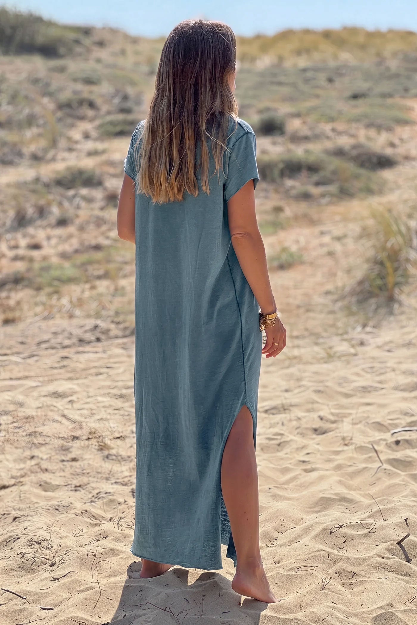 Robe longue bleu marine en coton grande étoile