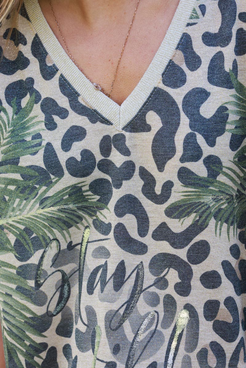 Vestido largo con cuello en V y estampado de palmeras de leopardo brillante Stay Wild