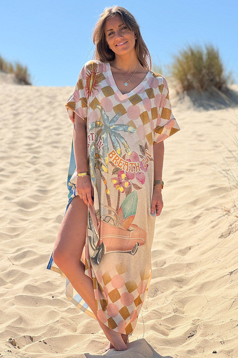 Beige Glitter Knit “Breathe In, Breathe Out” Caftan