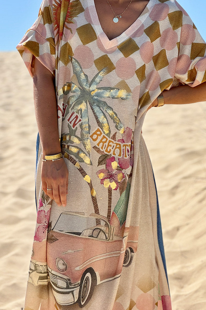 Beige Glitter Knit “Breathe In, Breathe Out” Caftan