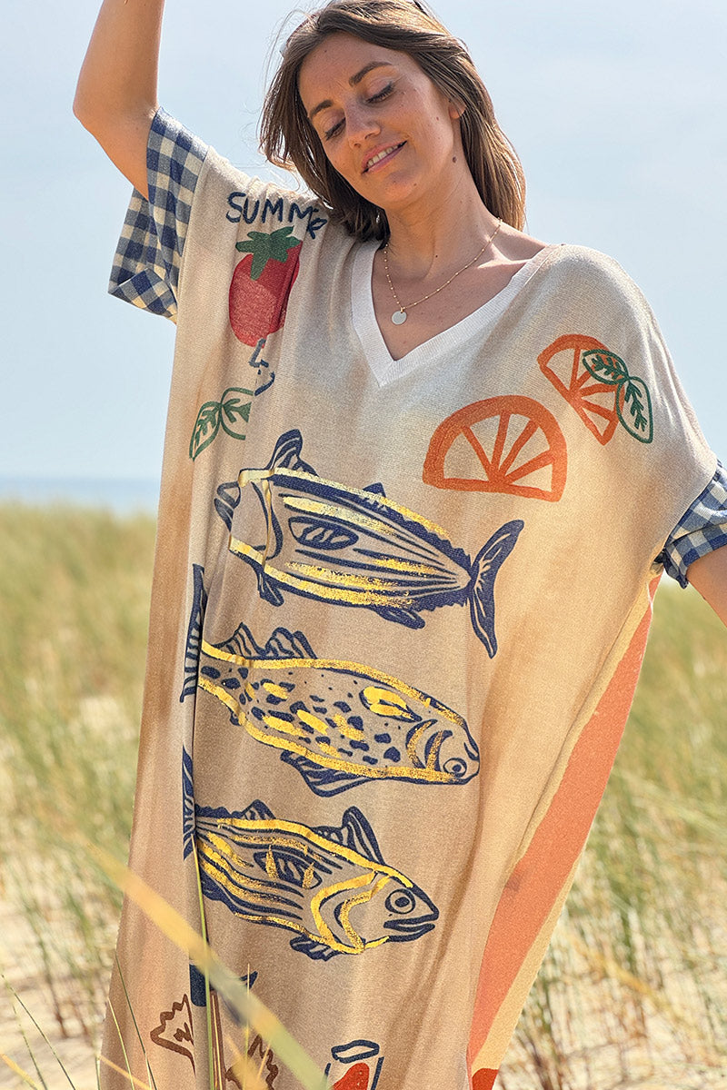 Beige Glitter Knit Summer Sardines Dress