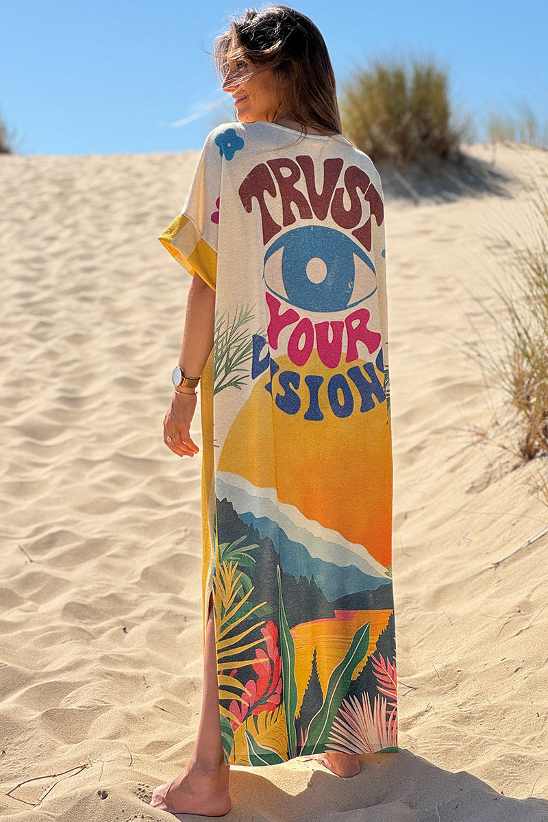Yellow “Trust Your Visions” Glitter Knit Caftan
