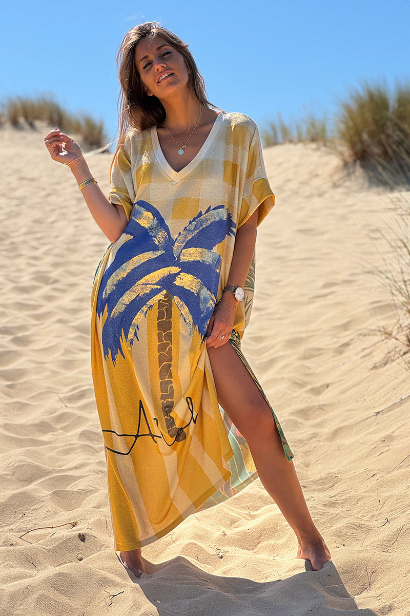 Yellow “Trust Your Visions” Glitter Knit Caftan
