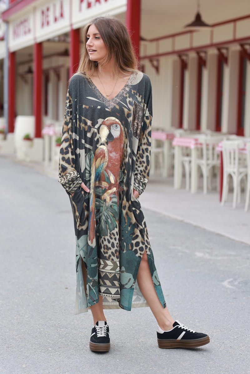 Jungle Print Sequin Caftan