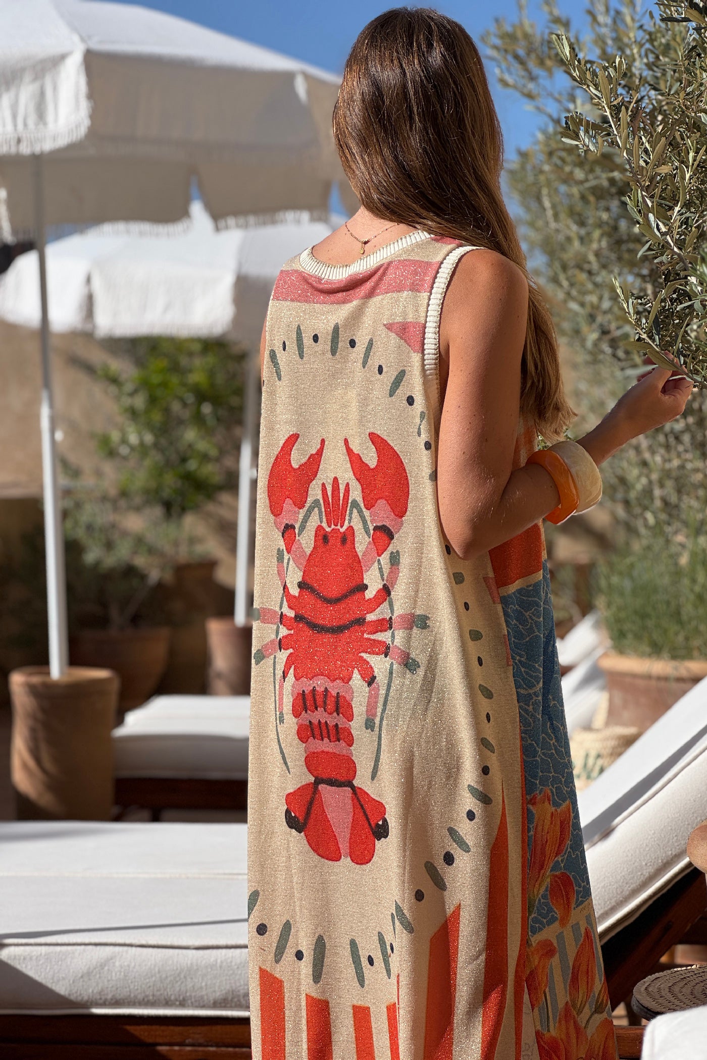 Beige Pool Picnic Glitter Knit Maxi Dress