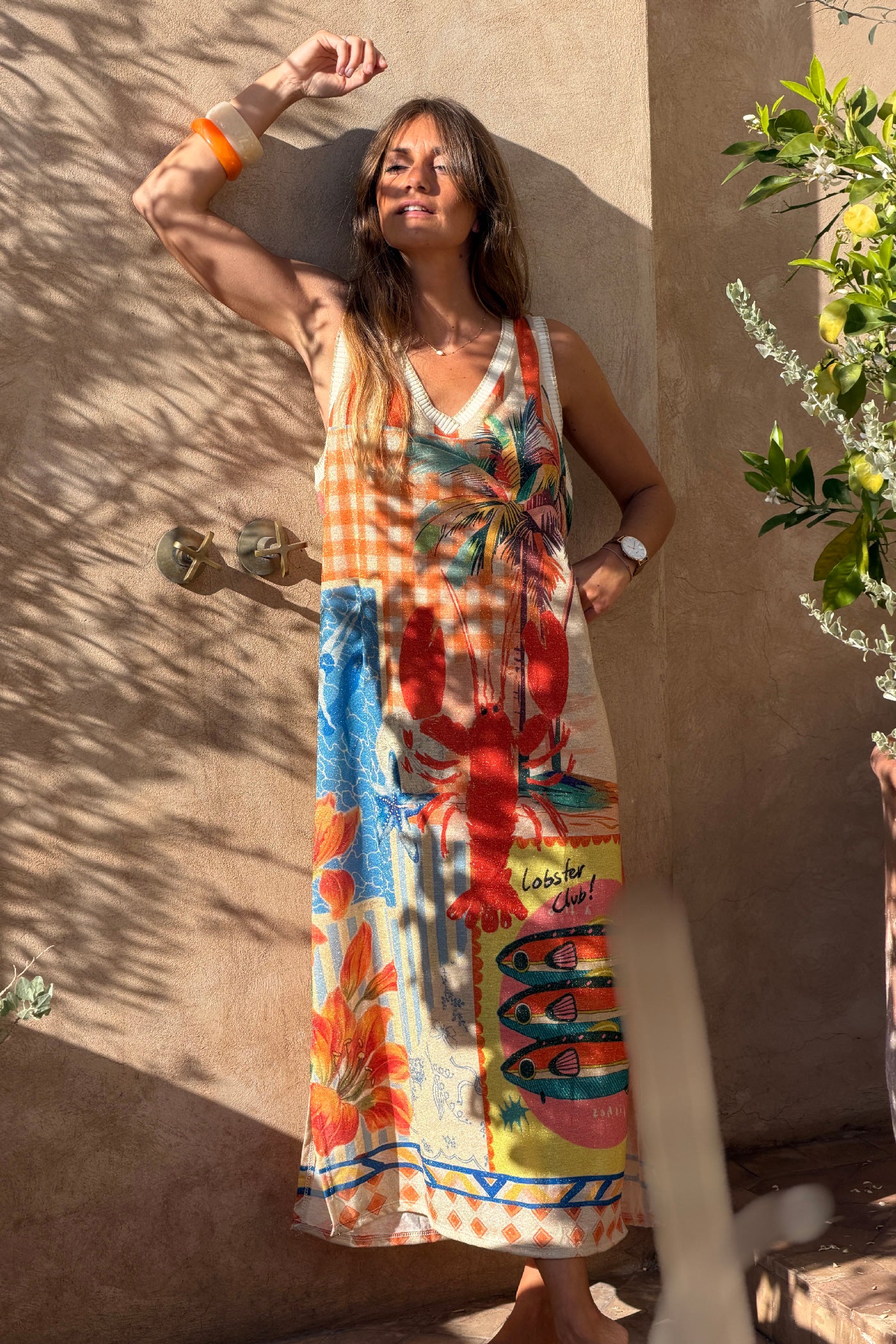 Beige Pool Picnic Glitter Knit Maxi Dress