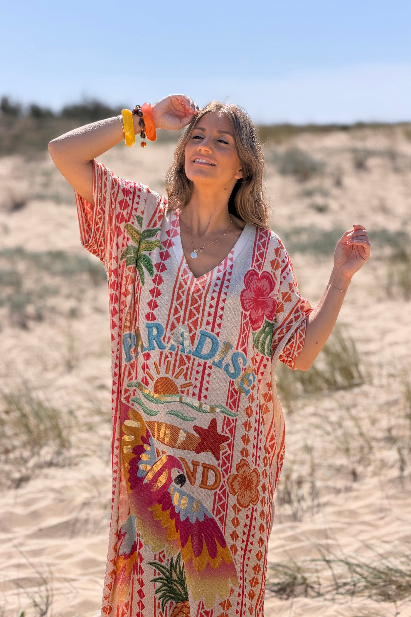 Orange Paradise Found Glitter Knit Caftan