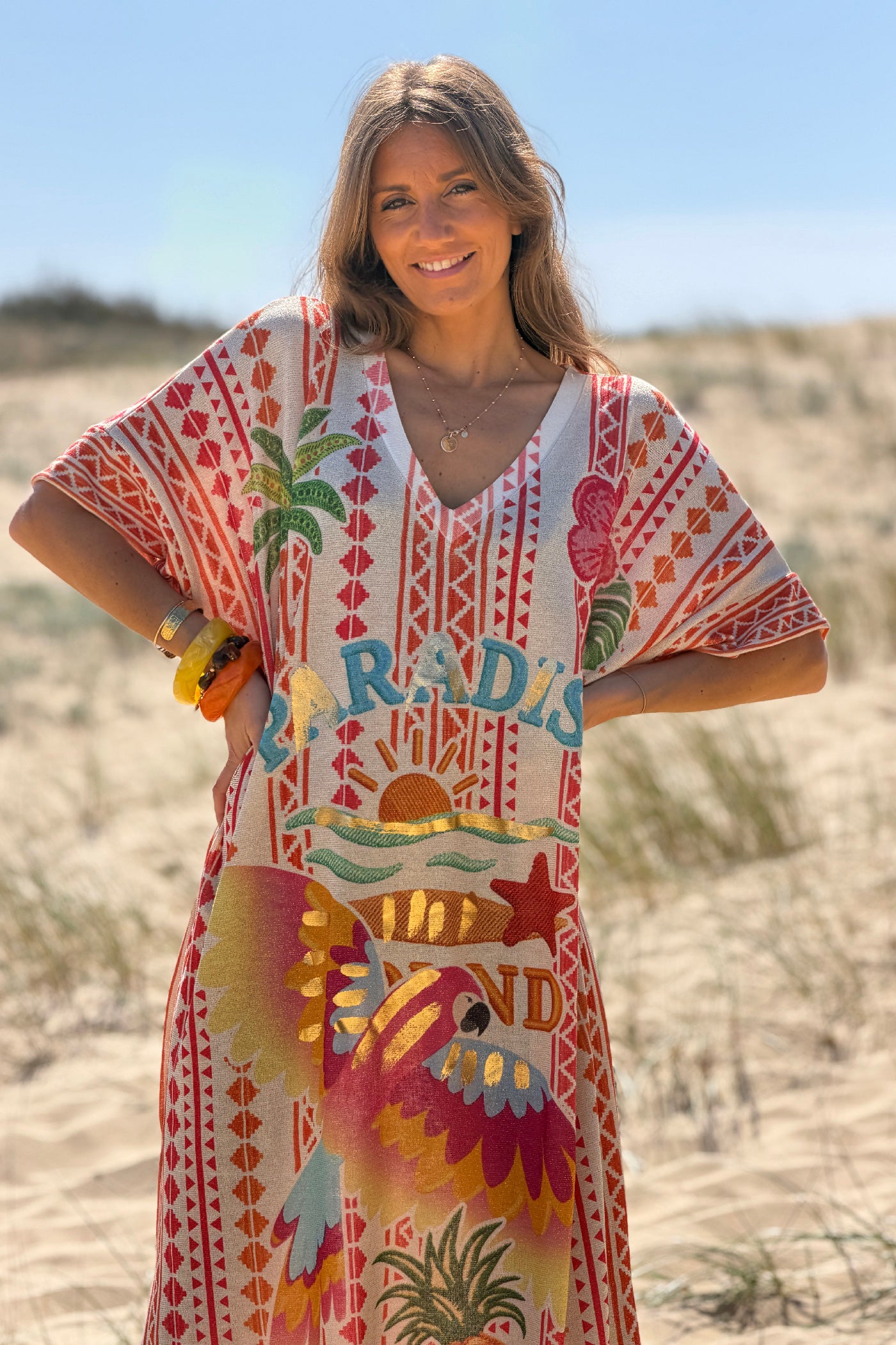 Orange Paradise Found Glitter Knit Caftan