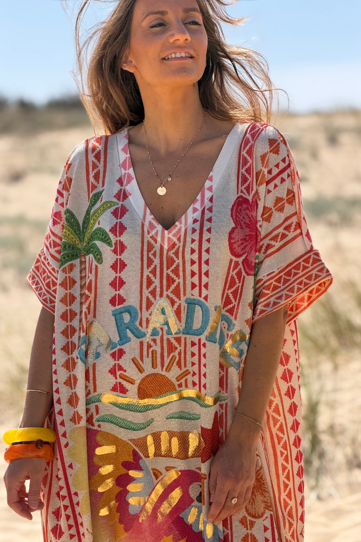 Orange Paradise Found Glitter Knit Caftan