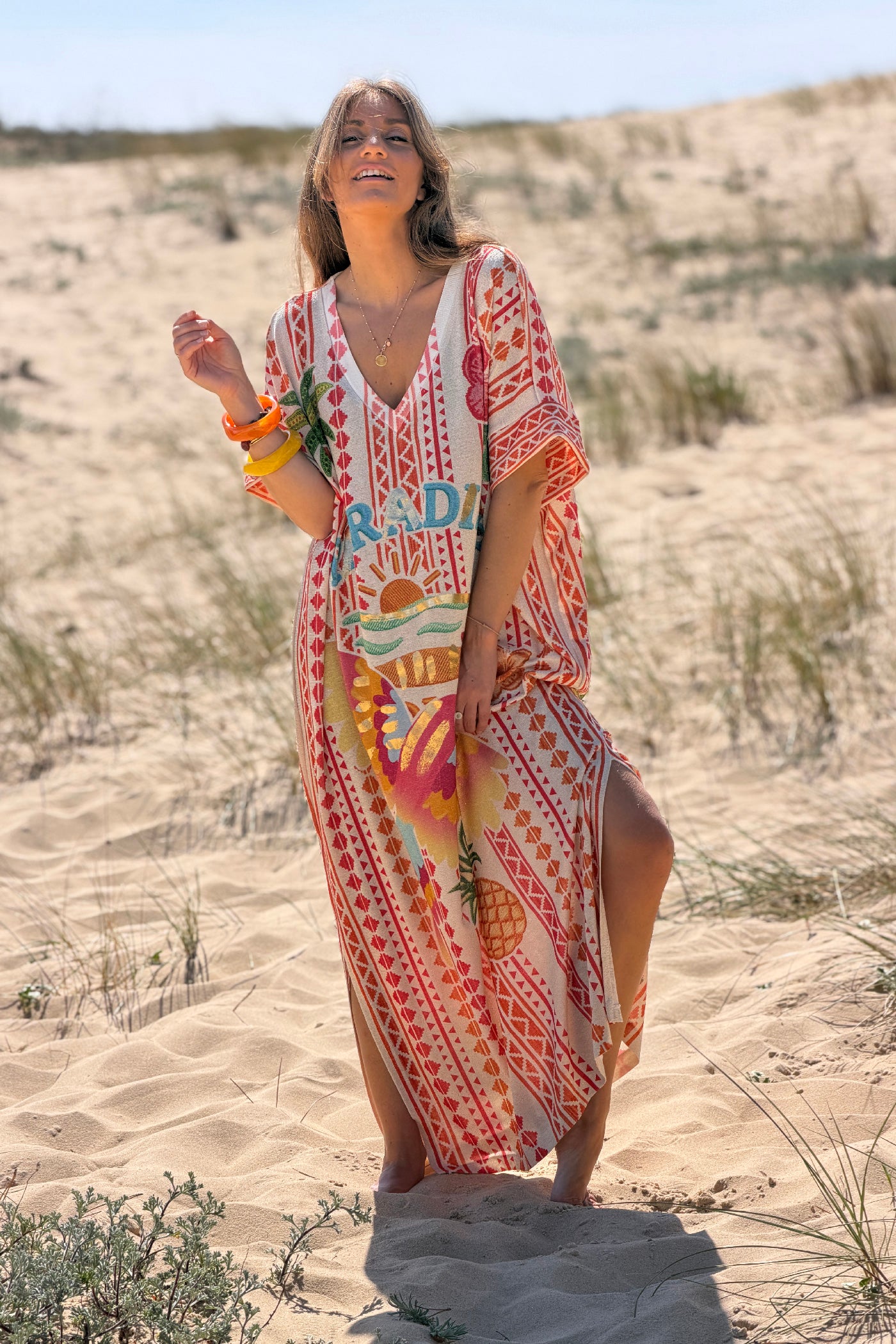 Orange Paradise Found Glitter Knit Caftan