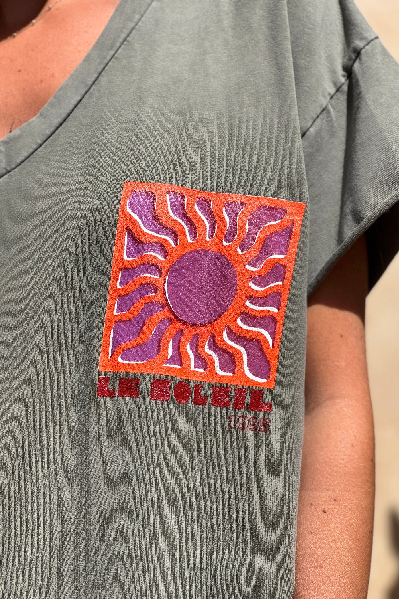 Khaki Le Soleil V-Neck T-Shirt Dress