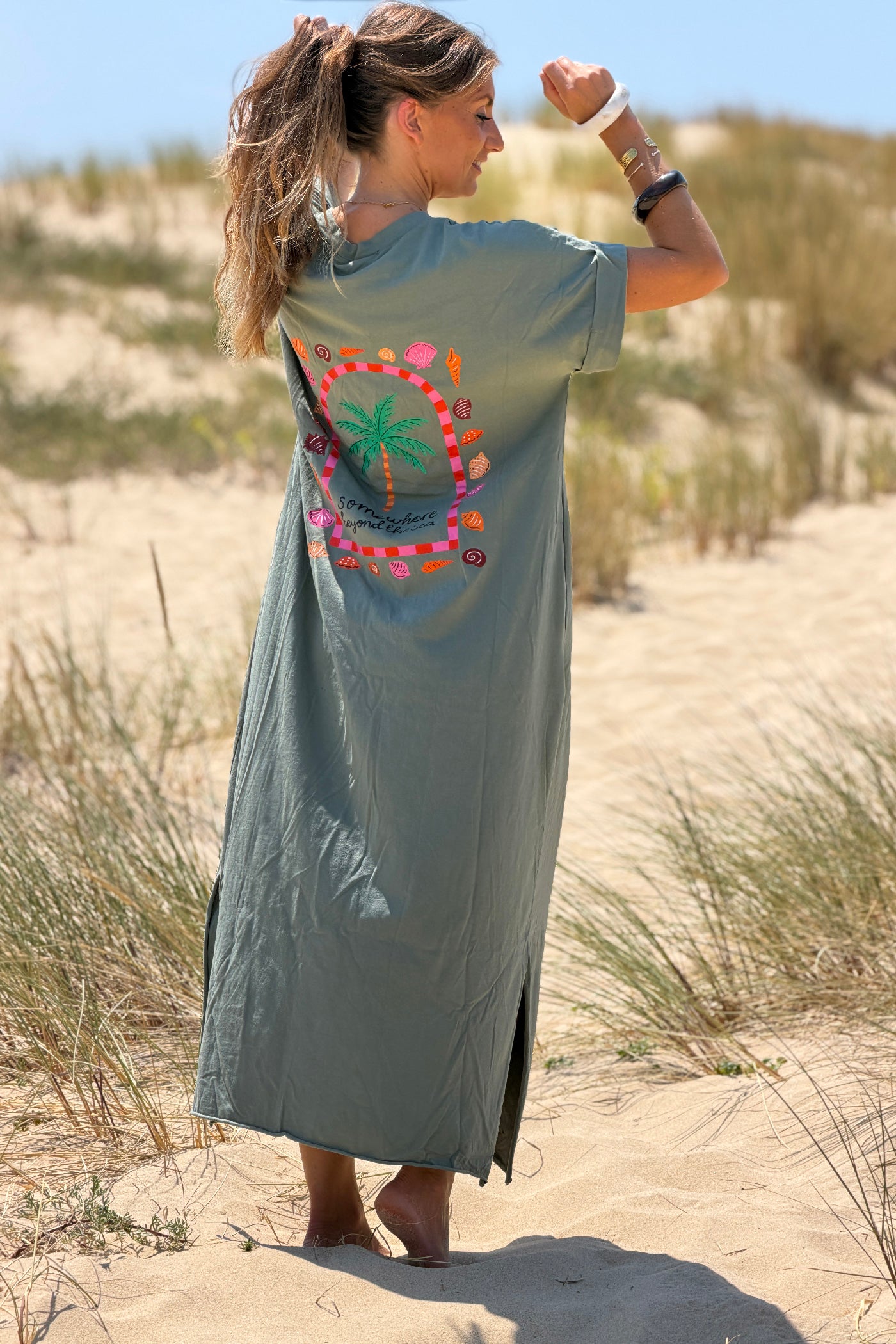 Olive “Somewhere Beyond the Sea” Maxi Shirt Dress