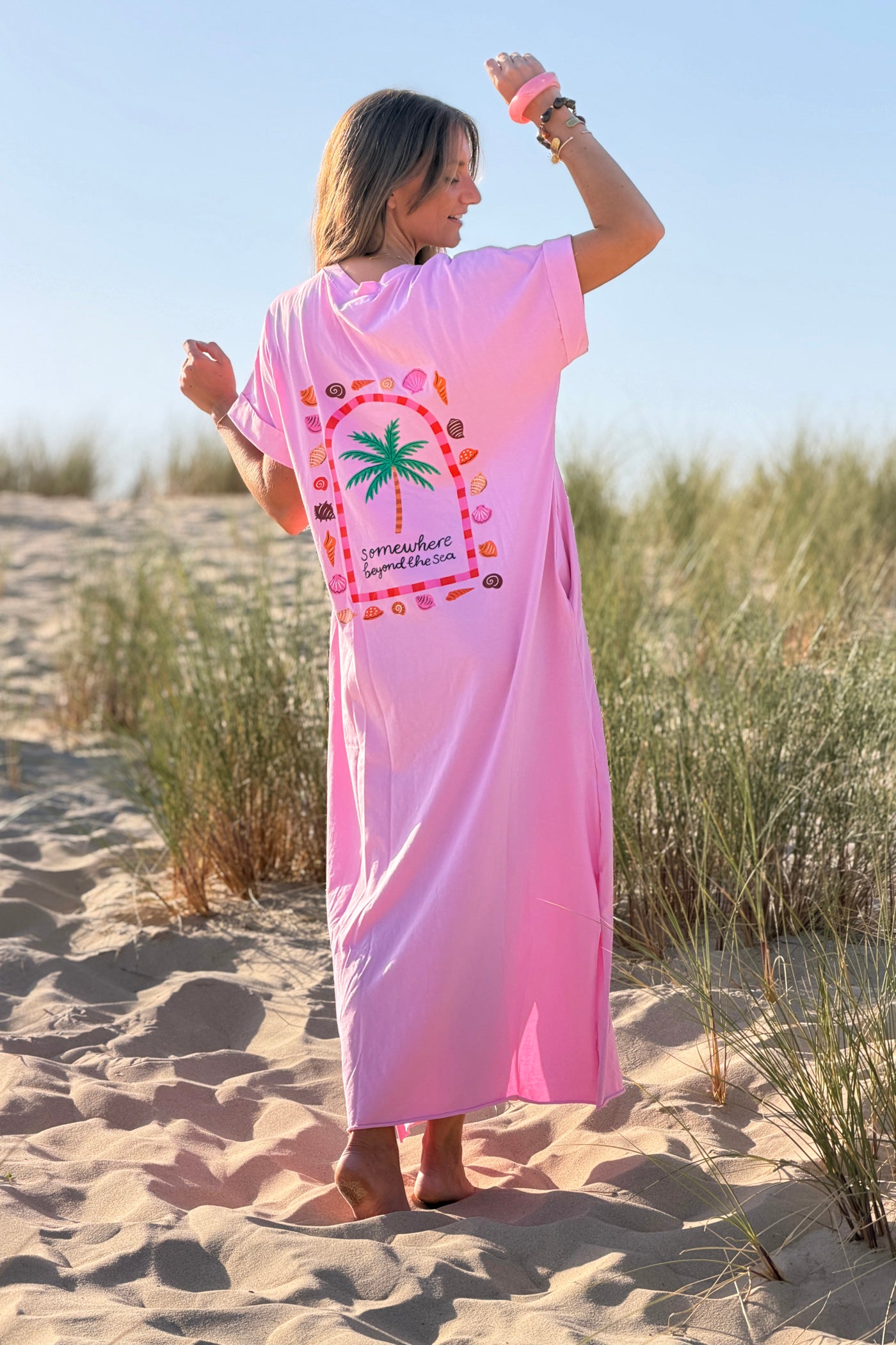 Bubblegum Pink“Somewhere Beyond the Sea” Maxi Shirt Dress
