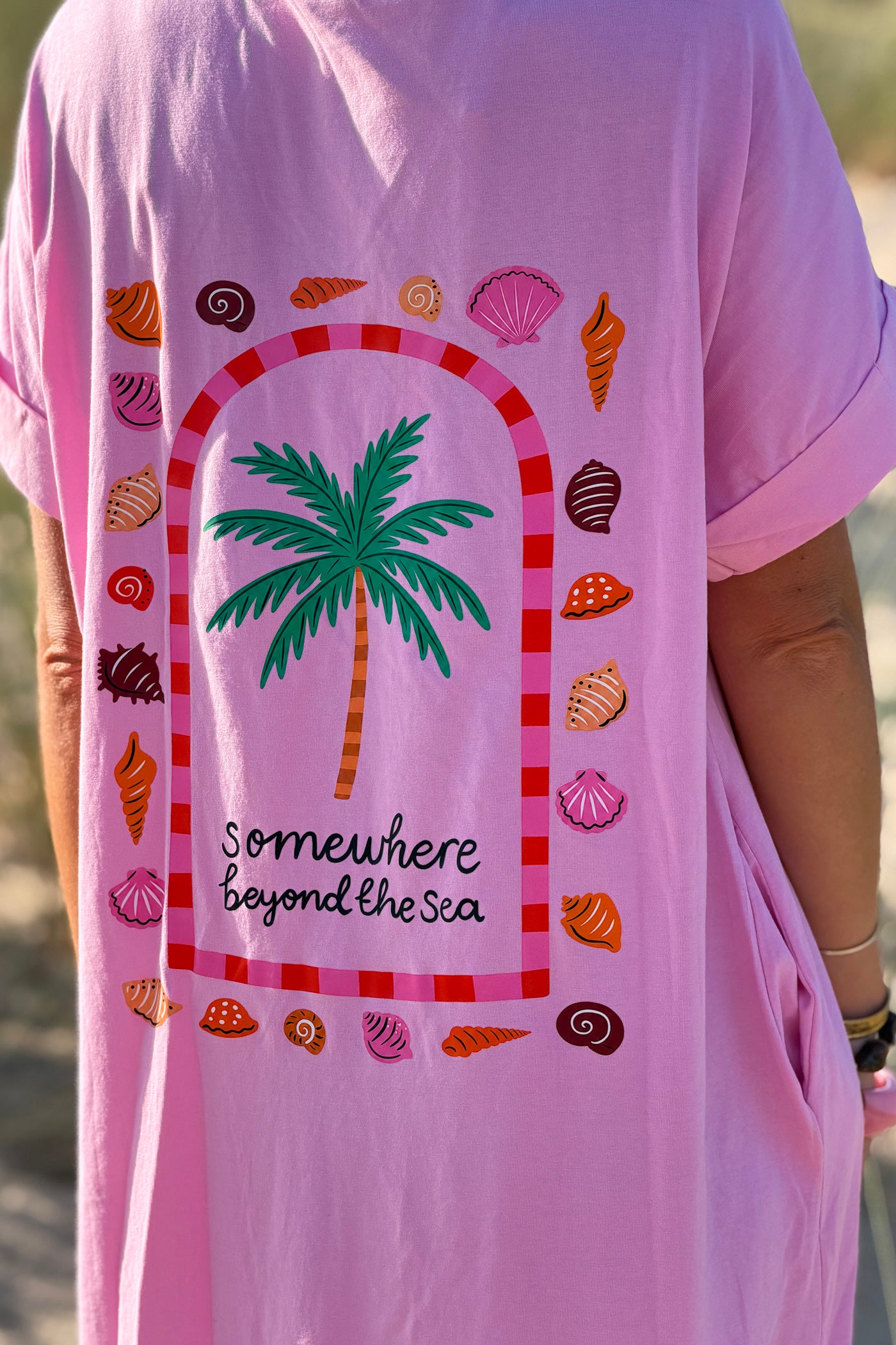 Bubblegum Pink“Somewhere Beyond the Sea” Maxi Shirt Dress
