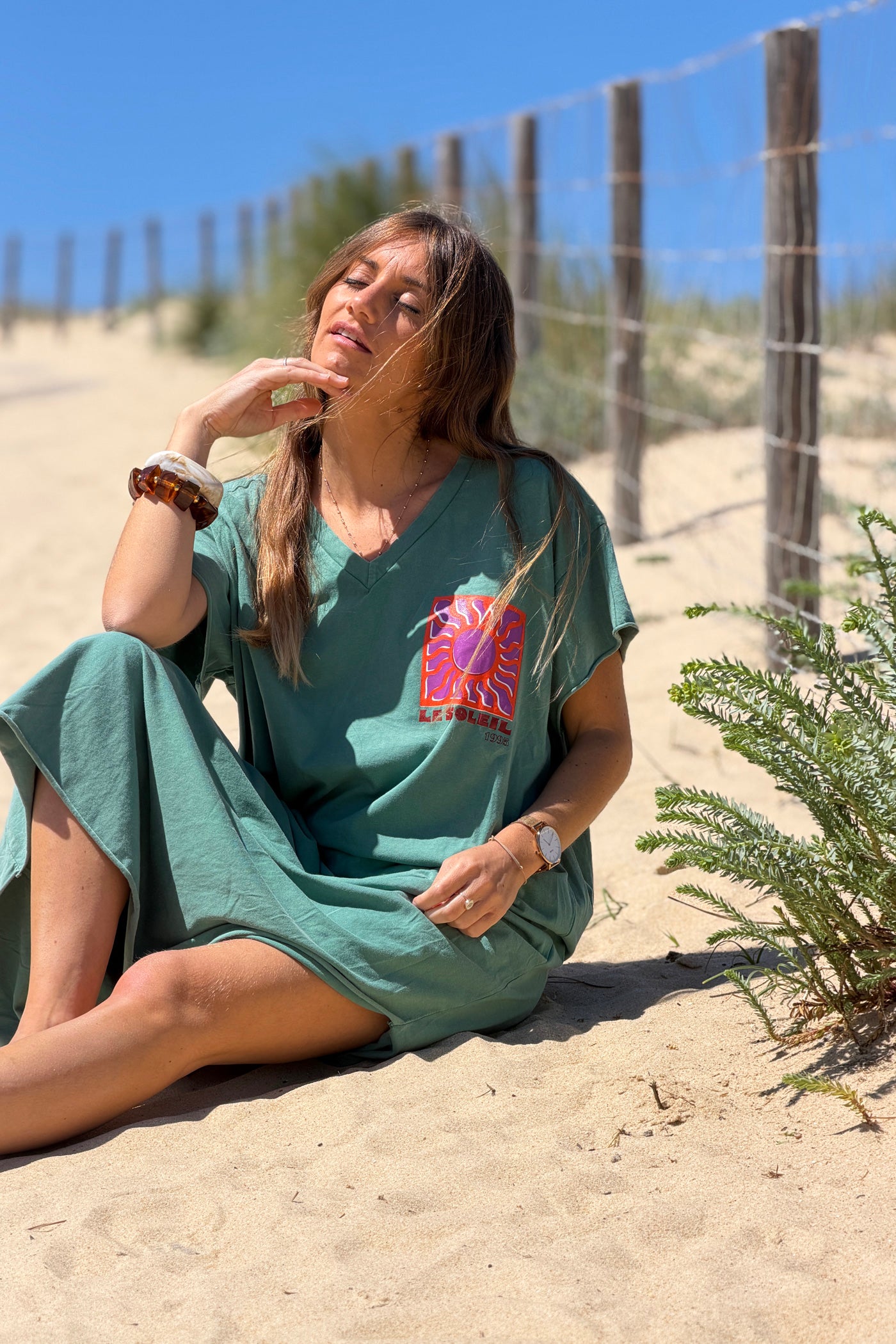 Sage Le Soleil V-Neck T-Shirt Dress