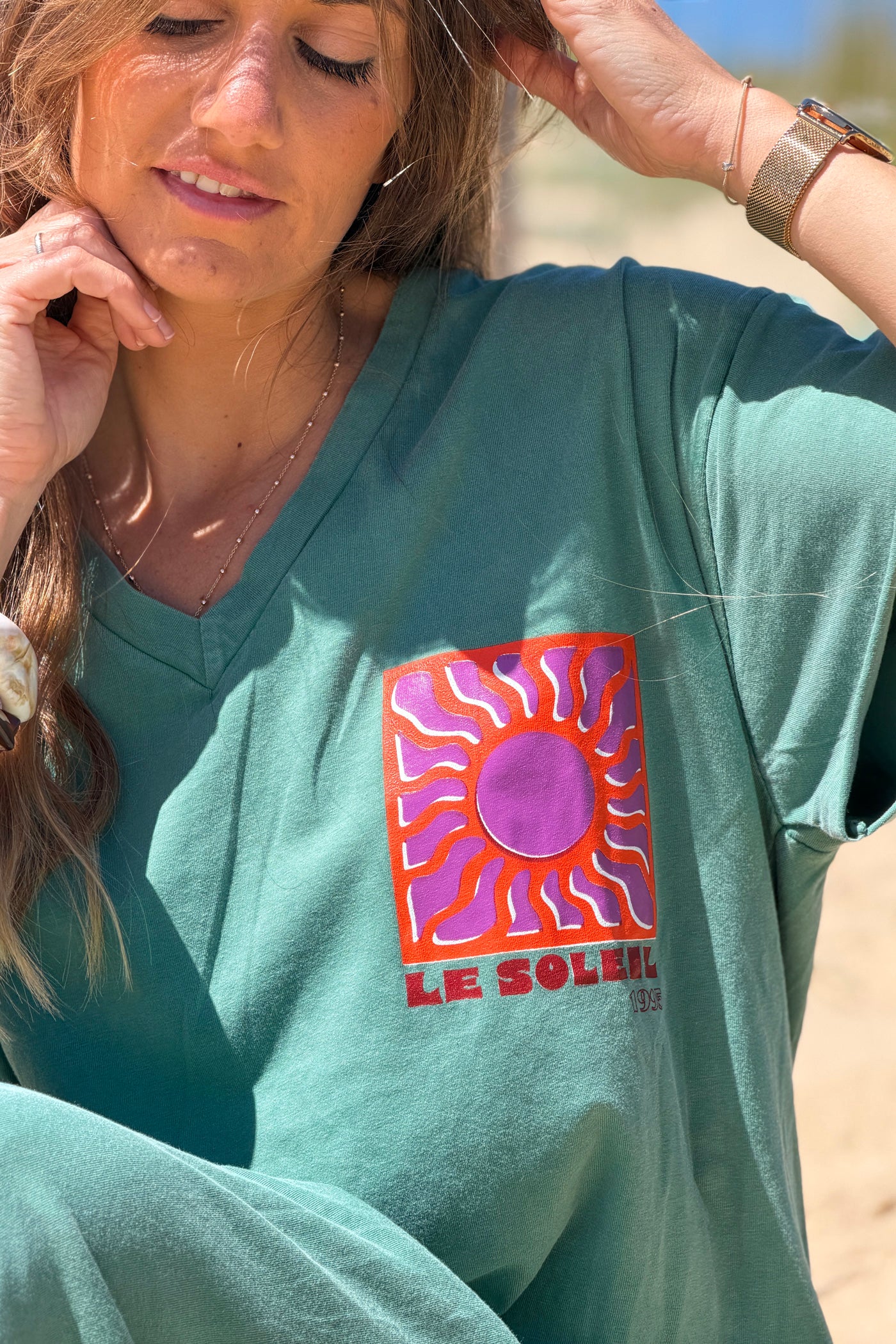 Sage Le Soleil V-Neck T-Shirt Dress