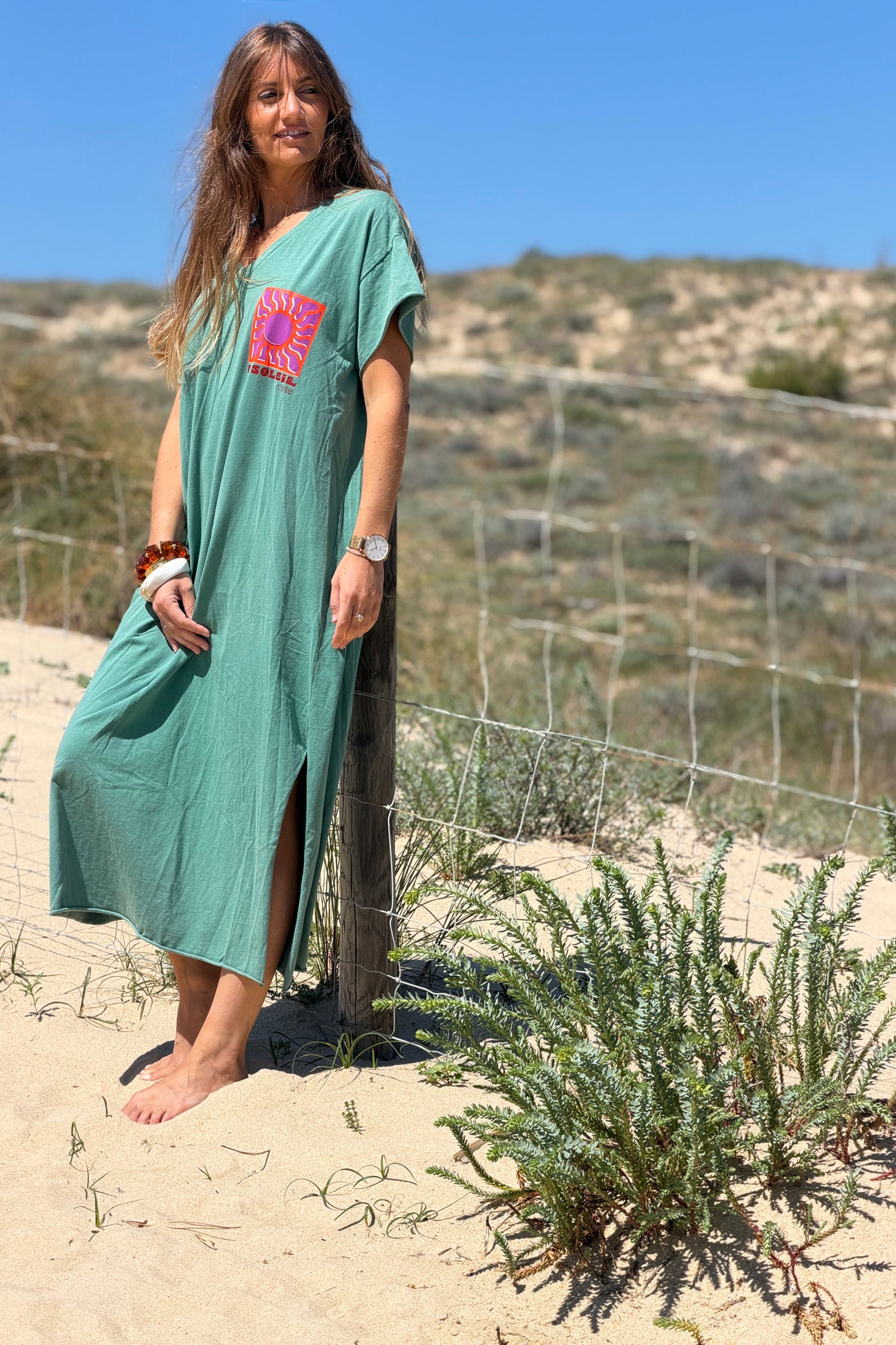 Sage Le Soleil V-Neck T-Shirt Dress