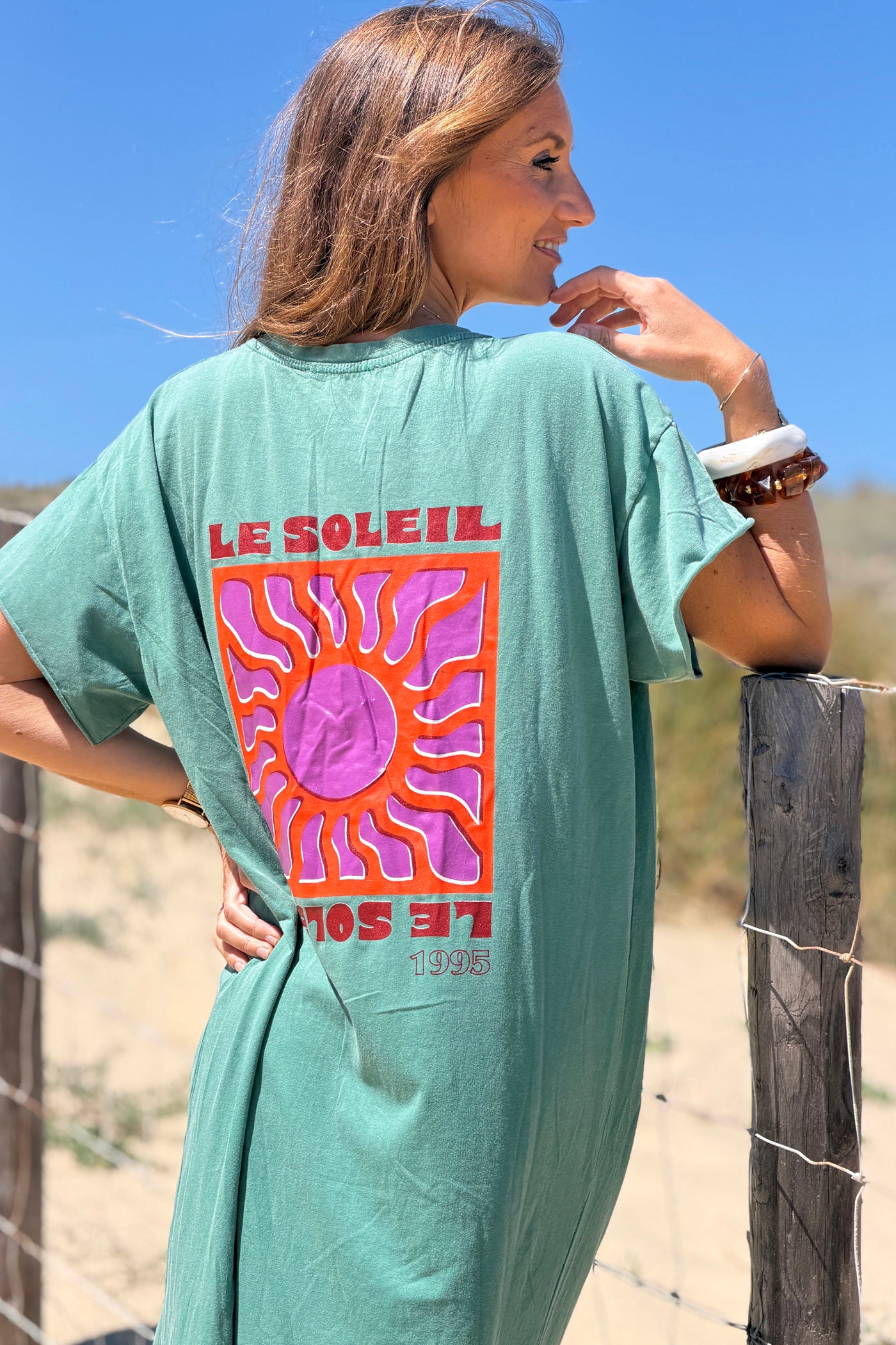 Sage Le Soleil V-Neck T-Shirt Dress