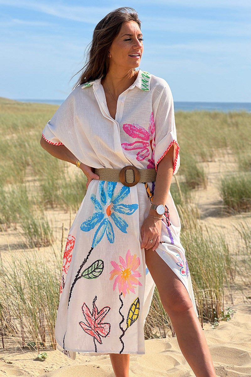 Cream Floral Naive Art Caftan