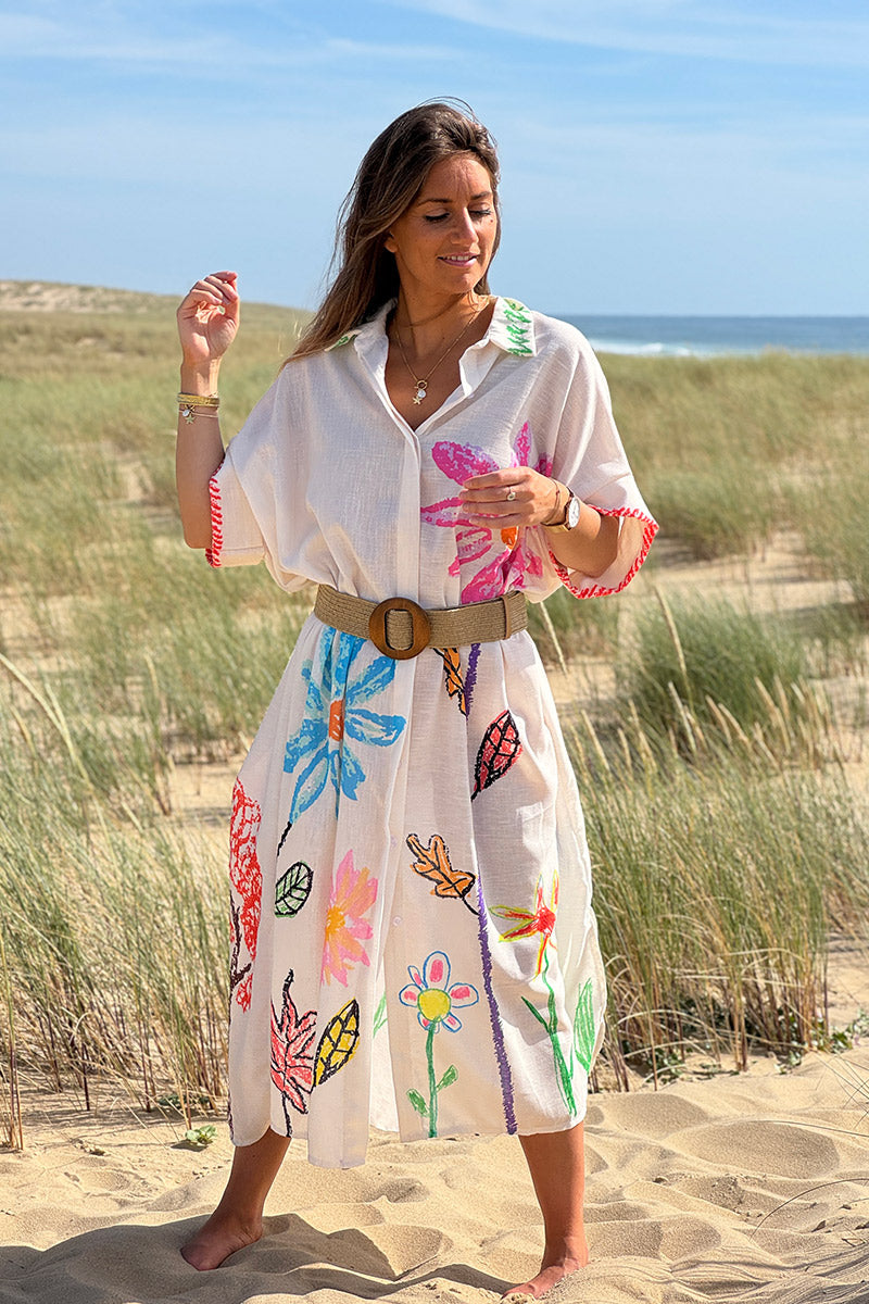 Cream Floral Naive Art Caftan