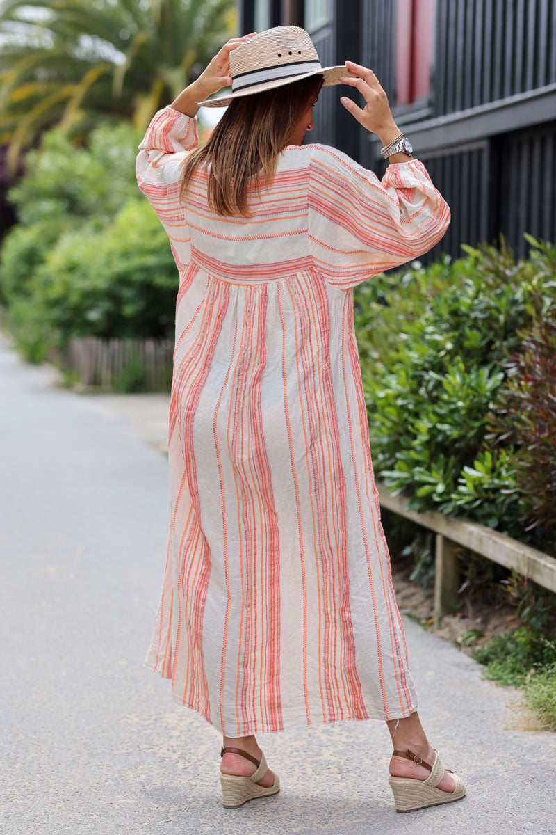 Striped linen clearance maxi dress